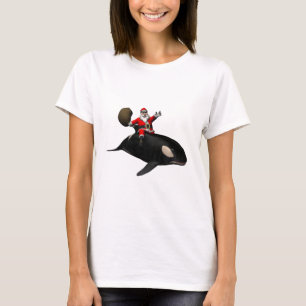 Camiseta Equitação de Papai Noel na baleia de assassino