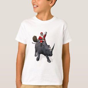 Camiseta Equitação de Papai Noel no rinoceronte do