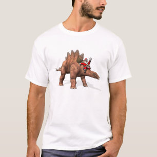 Camiseta Equitação de Papai Noel no Stegosaurus