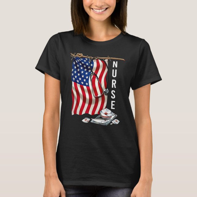 Camiseta ER Nurse 4th of July American Flag Patriotic USA S (Frente)