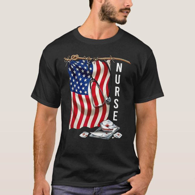Camiseta ER Nurse 4th of July American Flag Patriotic USA S (Frente)