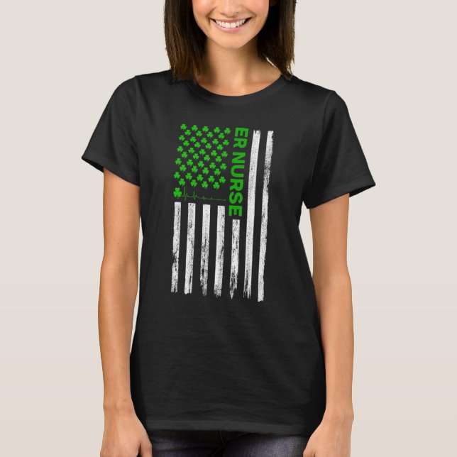 Camiseta ER Nurse American Flag Shamrock St Patrick's Day 2 (Frente)