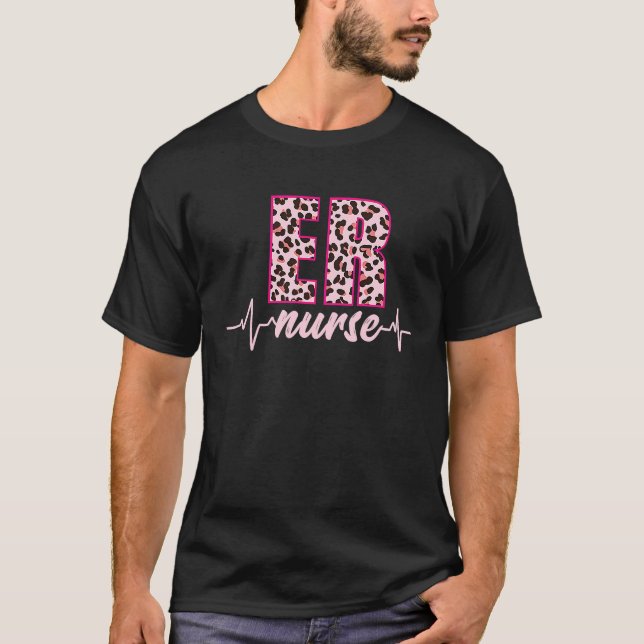 Camiseta ER Nurse Leopard Heartbeat EKG Pulse Nursing Schoo (Frente)