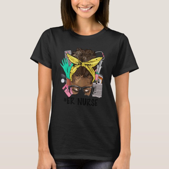 Camiseta ER NURSE Messy Bun Afro Hair African Nurse Life He (Frente)