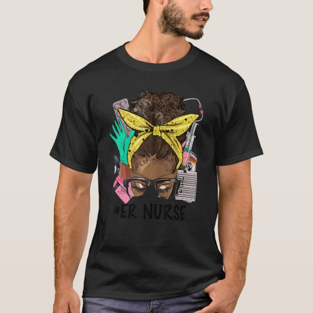 Camiseta ER NURSE Messy Bun Afro Hair African Nurse Life He (Frente)