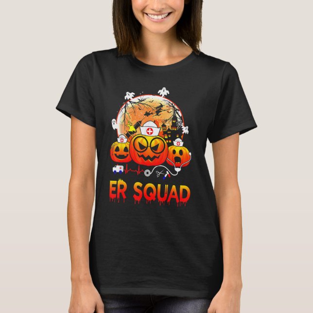 Camiseta ER Squad Halloween Pumpkin Emergency Room Nurse Sp (Frente)
