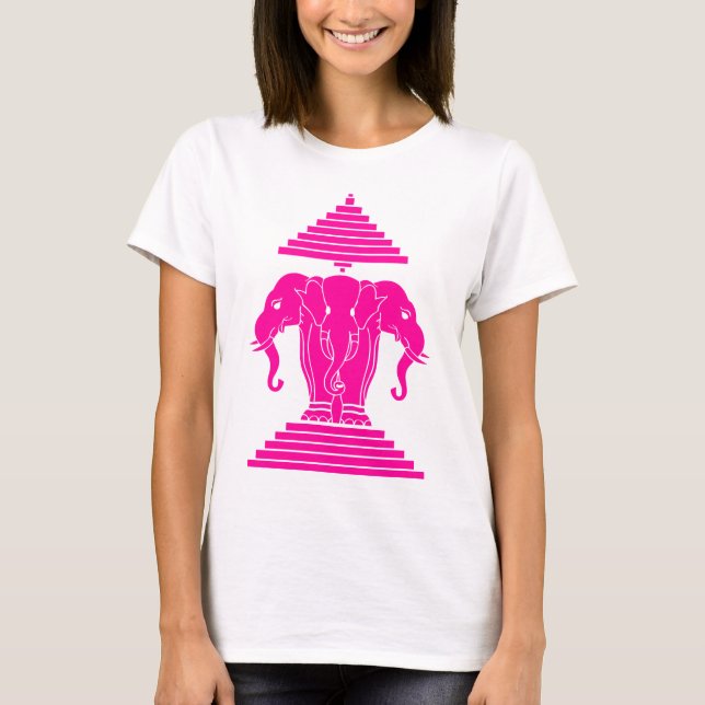 Camiseta Erawan Rosa Três Elefante De Cabeça Lao / Bandeira (Frente)