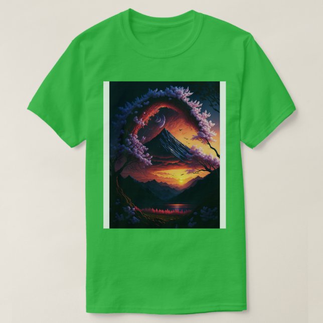 Camiseta Ereal Blossomas Sunset Serenity e Rainbow Refl (Frente do Design)