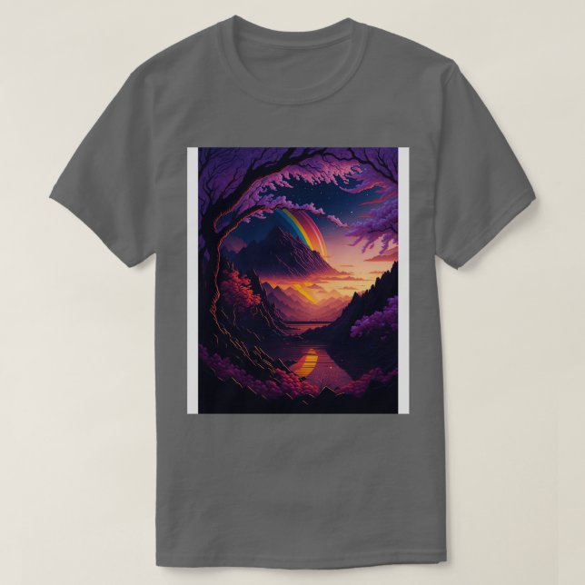 Camiseta Ereal Blossomas Sunset Serenity e Rainbow Refl (Frente do Design)