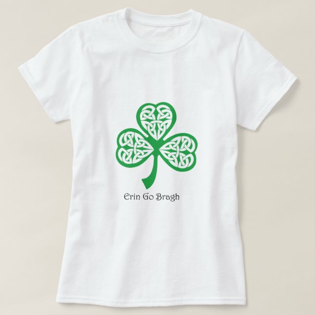 Camiseta Erin vai trevo de Bragh com knotwork celta (Frente do Design)