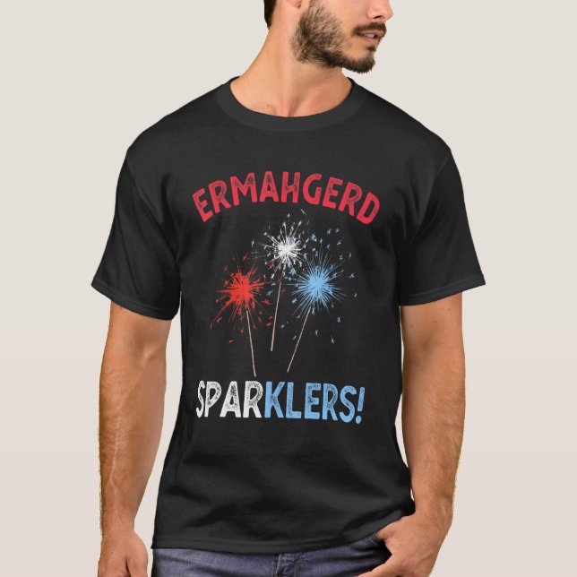Camiseta Ermahgerd Sperklers 4 De Julho Fireworks Sparkler (Frente)