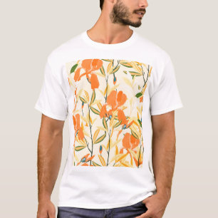 Camiseta Erris de laranja: padrão floral uniforme