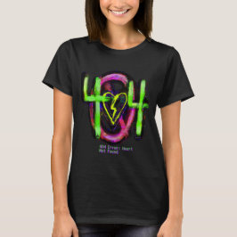 Camiseta Erro 404 do Ciberpunk Coração Não Encontrado Glitc