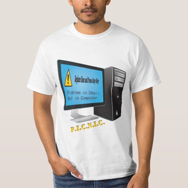 Camiseta Erro de Aviso de Nerd do Computador com Problema d (Frente)