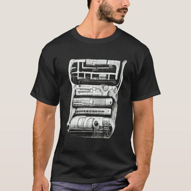 Camiseta Esboço a Lápis de Máquina Mecânica Complexa de Eng (Frente)