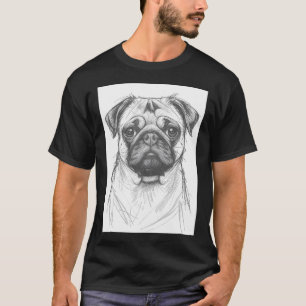 Camiseta Esboço a lápis de Pug preto e branco