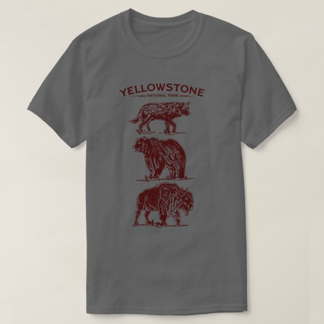 Camiseta Esboço Antigo da Vida Selvagem de Yellowstone (Frente do Design)