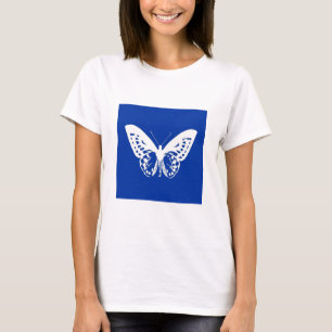 Camiseta Esboço da borboleta, azul de cobalto e branco