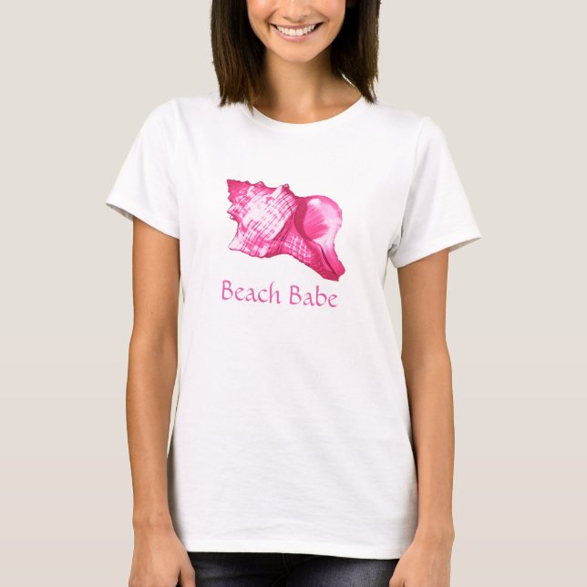 Camiseta Esboço da concha - cor-de-rosa e branco fuchsia (Frente)