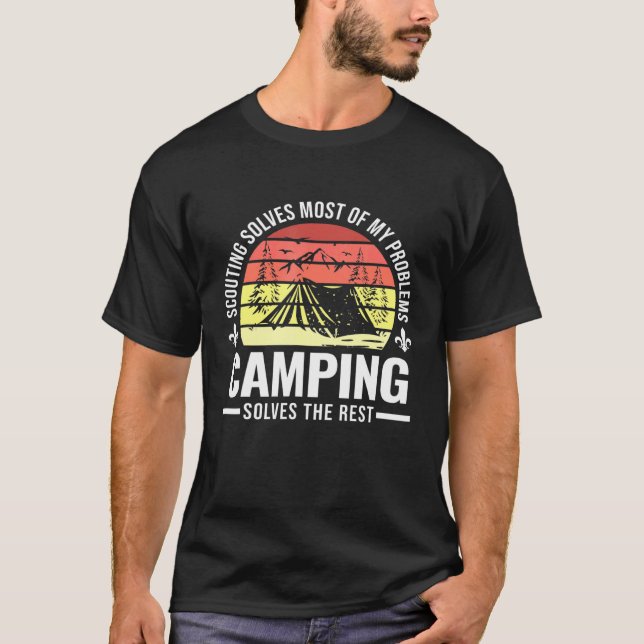 Camiseta Esboço de acampamento Resolve meus problemas inves (Frente)