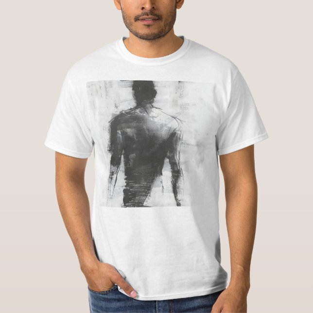 Camiseta Esboço de carvão da figura virada para fora (Frente)