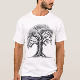 Camiseta Esboço de Carvões da Árvore de Oak Antiga