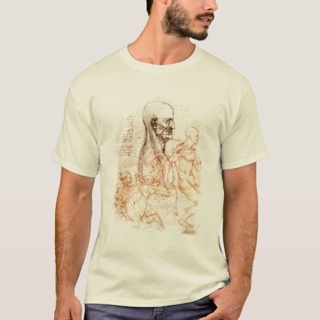 Camiseta esboço de da Vinci -- Homem e cavalo (Frente)