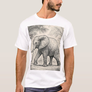 Camiseta Esboço de Elefante a Caminhar – Estilo de Arte da