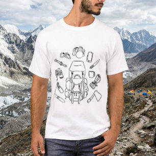 Camiseta Esboço de Equipamento de Aventura Desenho de Lin
