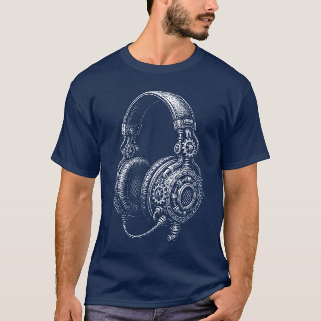 Camiseta Esboço de fones de ouvido Steampunk (Frente)