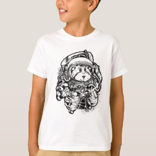 Camiseta Esboço de Gato Espacial Fofo Astronauta