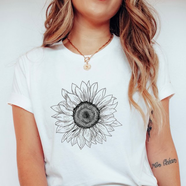 Camiseta Esboço de Girassol; Verão Botânico  (Criador carregado)