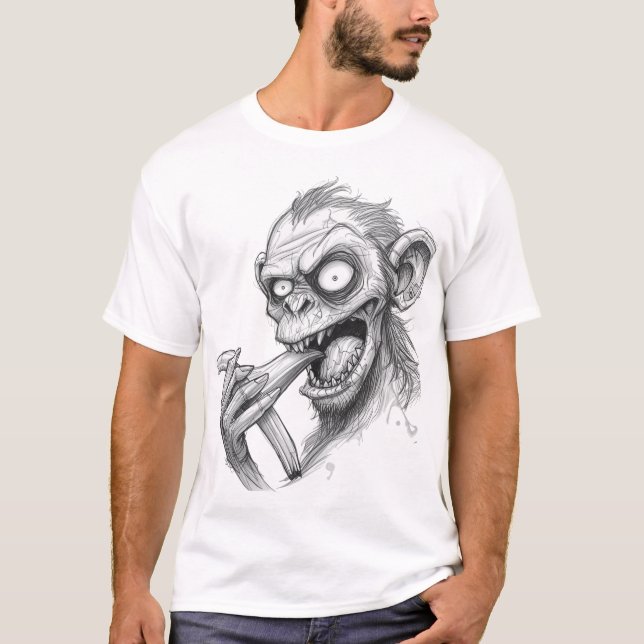 Camiseta Esboço de Macaco Zumbi Rábico – Criatura de Terror (Frente)
