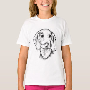 Camiseta esboço desenhado à mão de cachorro dachshund preto