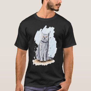 Camiseta Esboço Desenhado à Mão de um Gato British Shorthai