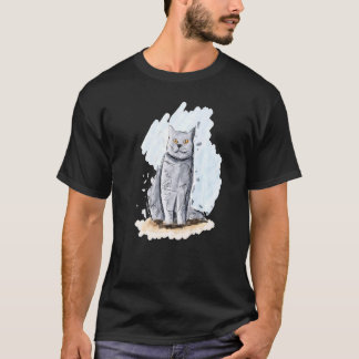 Camiseta Esboço Desenhado à Mão de um Gato British Shorthai