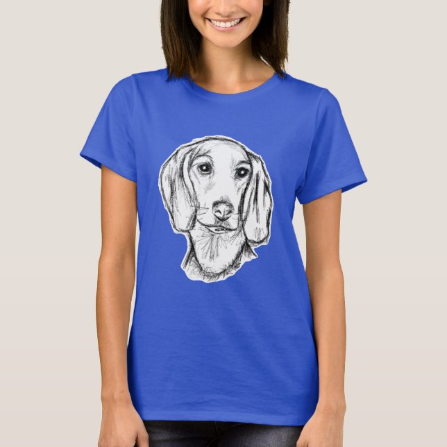 Camiseta esboço desenhado pela mão preto, cachorrinho branc (Frente)