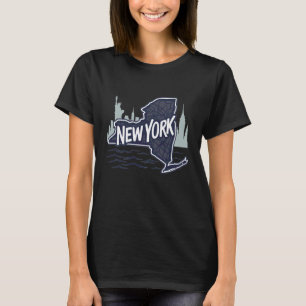 Camiseta Esboço do Estado de Nova York com Horizonte da Cid
