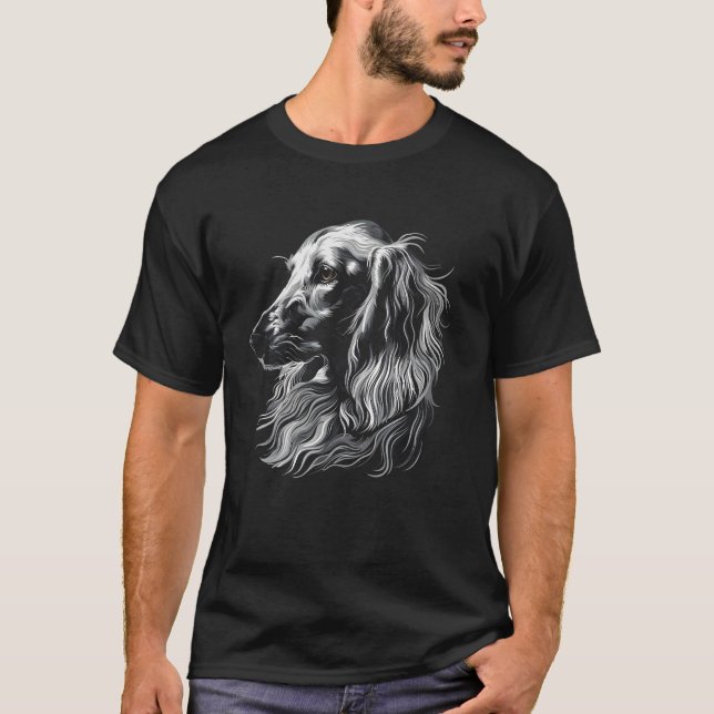 Camiseta Esboço em Silhueta de Dachshund de Cabelo Longo Am (Frente)