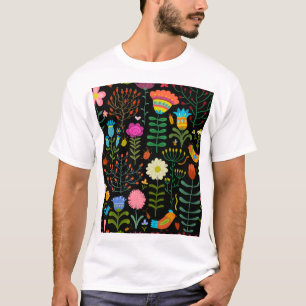 Camiseta Esboço floral, padrão artístico perfeito.