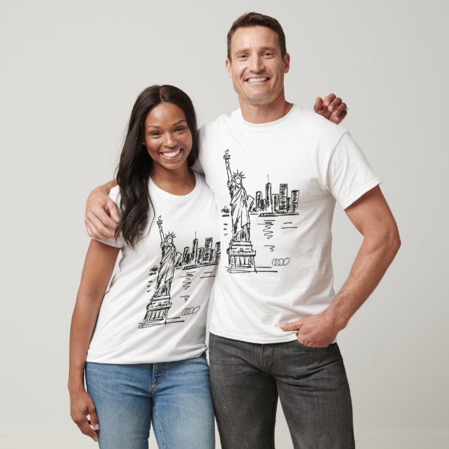 Camiseta Esboço Rápido da Estátua da Liberdade a Tinta (Unissex)