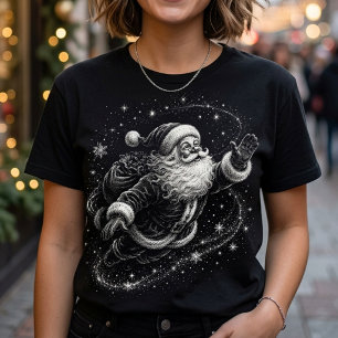 Camiseta Esboço Vintage do Papai Noel Voador Noite de Natal