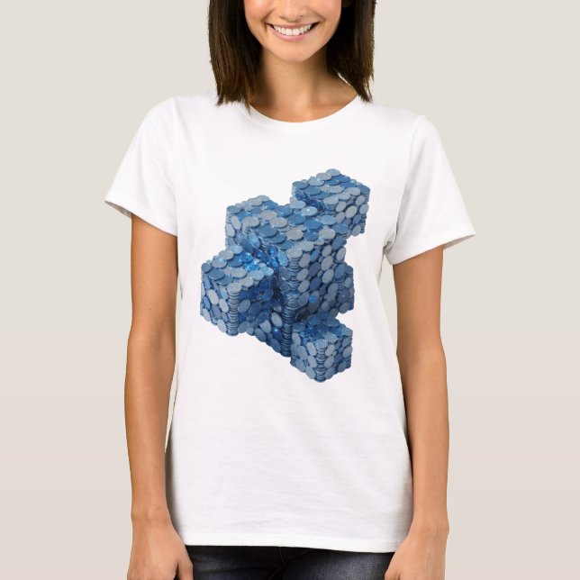 Camiseta Escada de Moedas Azuis Moderna em Azul Design Mode (Frente)