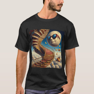 Camiseta Escadaria de Livros ao Luar – Arte de Fantasia S