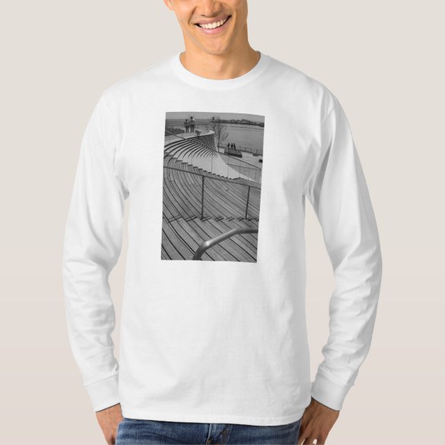 Camiseta Escala de Cinza de Escadas de Cais de marinho (Frente)