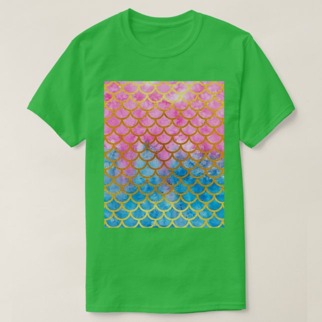 Camiseta Escalas de sereia rosa e azul (Frente do Design)