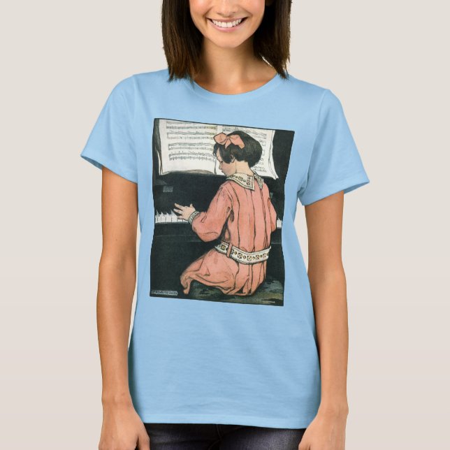 Camiseta Escalas por Jessie Willcox Smith, Piano Music Girl (Frente)