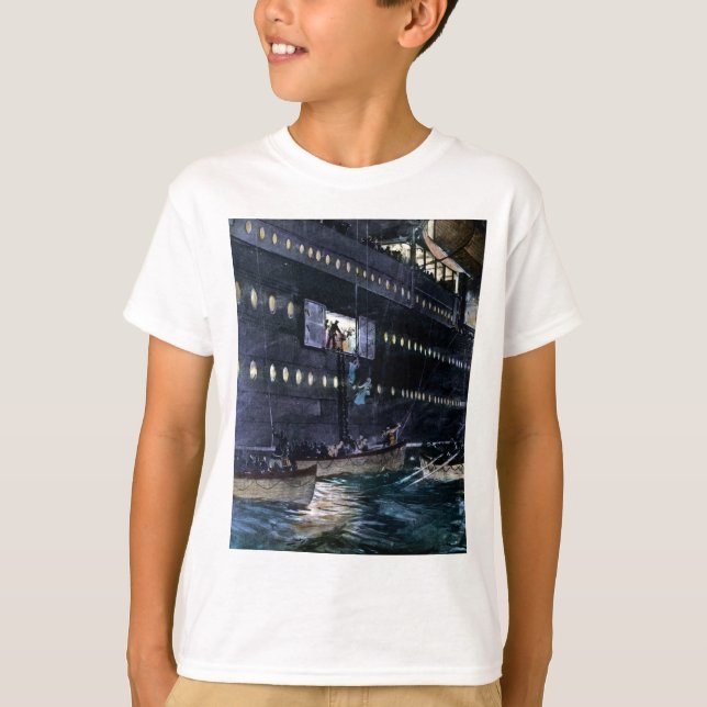 Camiseta Escape titânico do RMS aos barcos salva-vidas (Frente)