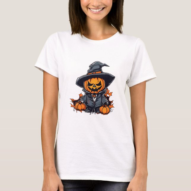 Camiseta Escassez de Abóbora do Halloween Decência Adorável (Frente)
