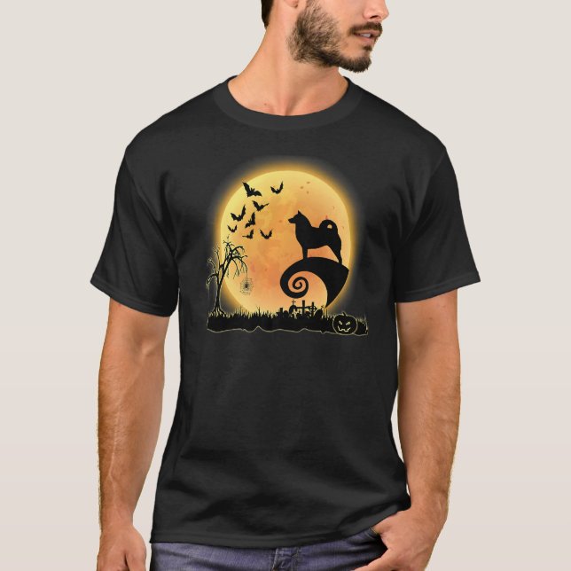 Camiseta Escassez De Spitz Finlandês E Cão-Lua Costum De Ha (Frente)